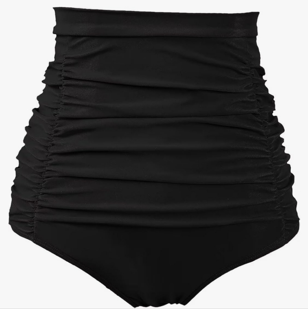 COCOPEAR Women's Ruched High Waisted Retro Vintage Bikini Bottom - NWT